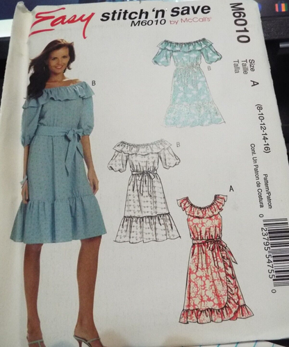 McCall's Easy Stitch 'n Save M6010 Misses Dress & Sash Uncut Pattern Sz 8-16