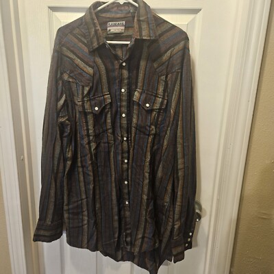  Plainsman Western Pearl Snap Mens XLT XL Tall Long Sleeve Plaid Cowboy