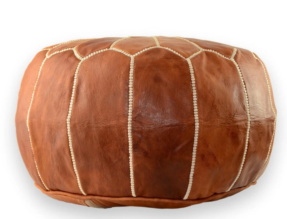 MOROCCAN LEATHER POUFFE FOOTSTOOL OTTOMAN BEANBAG TAN BROWN **HANDMADE** - image 4 of 4