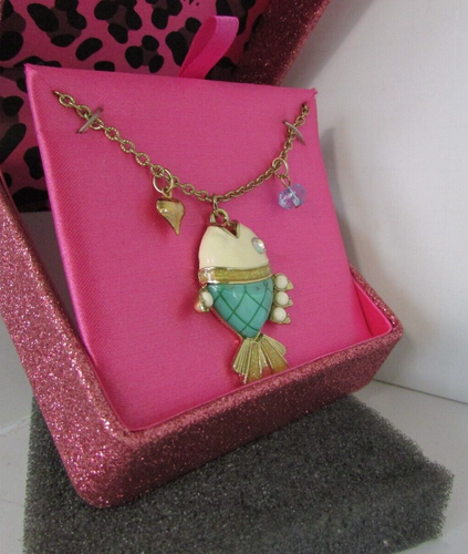 Betsey Johnson Fish Necklace Teal Aqua Gift Box NWT - Picture 5 of 10