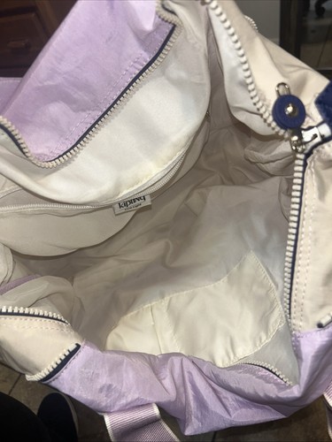 Vintage Kipling Nylon Tote Shoulder Duffle Travel Bag Purple Monkey & Zipper - Picture 2 of 6