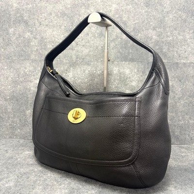 Coach XL Ergo Hobo Shoulder Bag Black Turn Lock Leather Authentic Rare