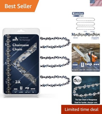 Professional 16-Inch Chainsaw Replacement Chains - 3-Pack with Low Profile Pitch