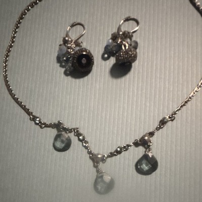 Givenchy  Blue Teardrop Crystal Rhinestone Necklace & Drop Earrings Set
