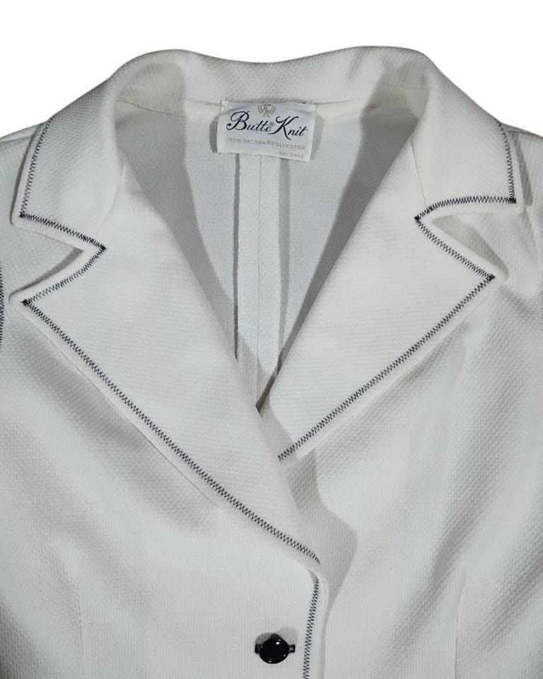 Conjunto de 2 piezas de traje chaleco y falda blanco vintage años 70 100 % poliéster tejido a tope Foto 4 de 4