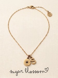 Authentic Sugar Blossom Gold-Plated Choker Necklace w/ 2 Charms - Letter S & May Stone