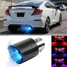 2.5 Inlet Ss Carbon Fiber Exhaust Tip W Blue Red Led Lights For Honda Civic