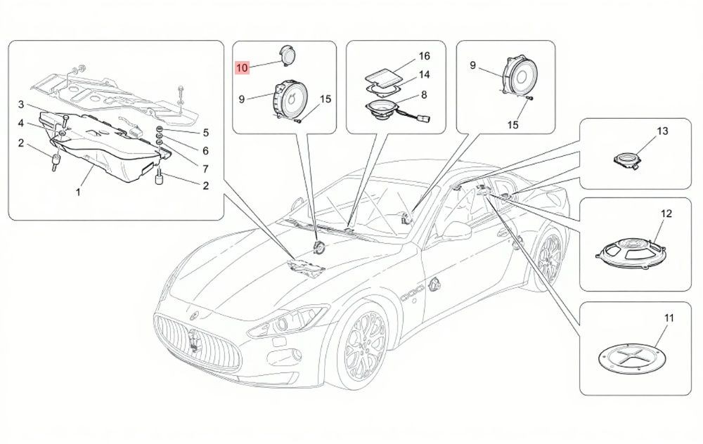 Maserati GranTurismo 2003-2019 Front Right Upper Speaker