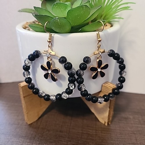 Handcrafted Black Beads w/Spacers Dangle Drop Earrings NEW Ladies Fashion Office - Picture 4 of 7