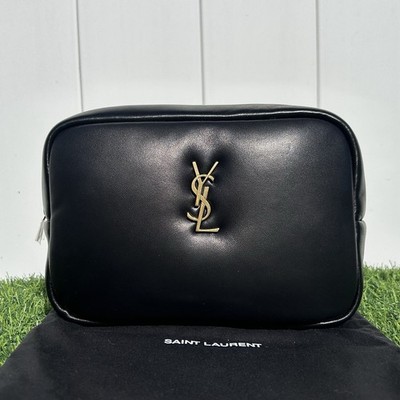 YSL ブラックレザー ケース SAINT LAURENT CALYPSO POUCH BLACK CALFSKIN LEATHER GOLD YSL