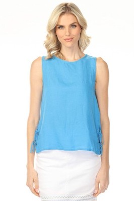 Charlie B Solid Linen Blend Sleeveless Top with Side Ties C4592-295C