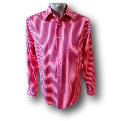 Alfred Sung Mens Shirt Pink Shirt Size M Stripe Button LS Cotton