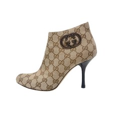 Gucci GG Monogram Ankle Boots Brown Canvas Heeled Booties 7 Y2K
