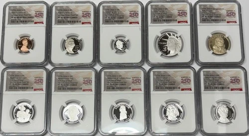 1776 2026 NGC PF70 FDOI .999 Silver Proof 10* Coin Set First Day Issue Dual Date