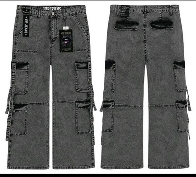 NWT VIP Jeans Cargo Pants Size 13/14 Gray Wash Tech Pocket Street Rave Sk8 Y2K