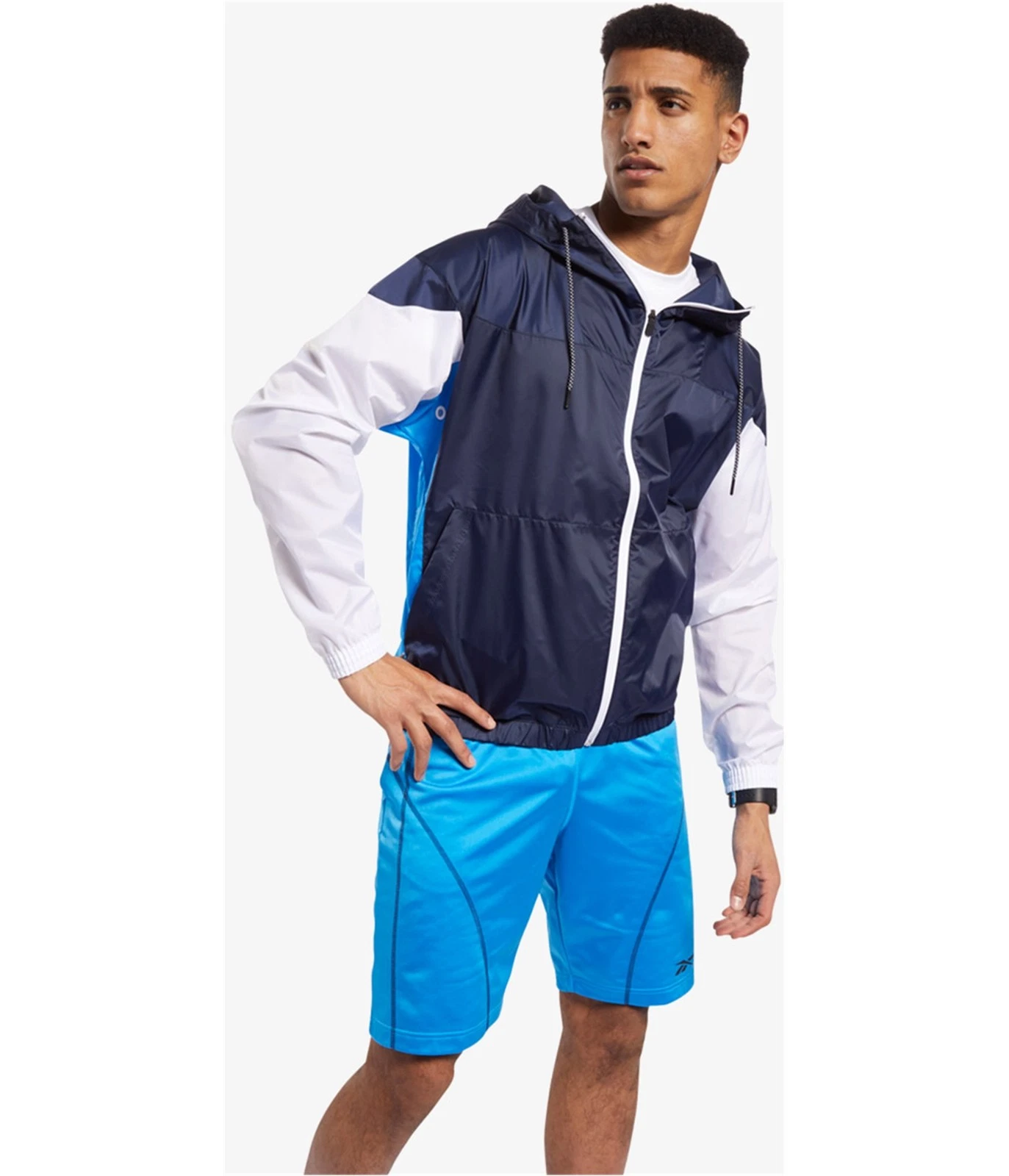 Reebok Mens Lightweight Hooded Windbreaker Jacket, Blue, Medium