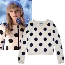 Alice + Olivia Celyn Polkadot Sweater Sz.S  Cream Rhinestones ASO Taylor Swift