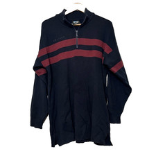 Swandri Sweater Wool Cotton Blend 1/4 Zip Navy  Chest Stripe New Zealand Mens L