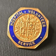 Vintage Hospital Volunteer Service Gold Blue Pin Badge Collectible