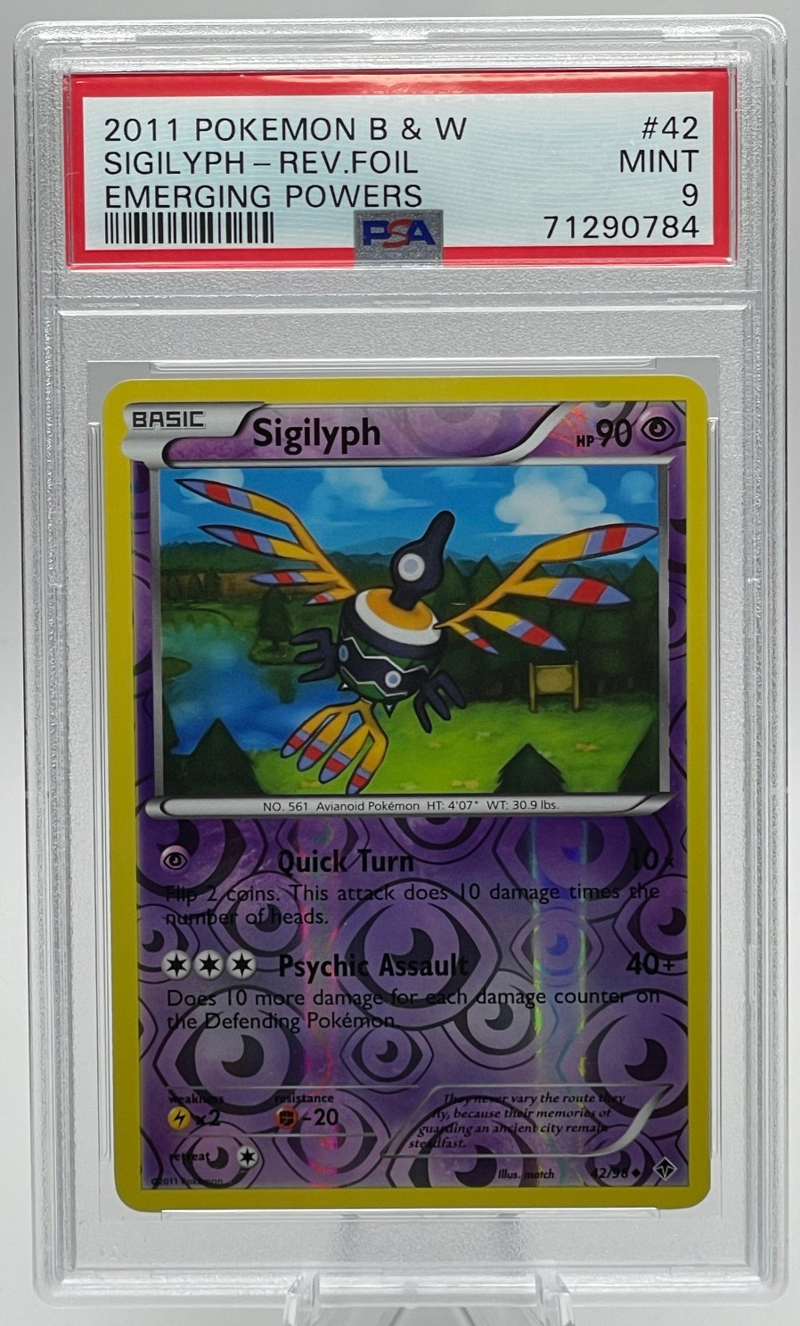 2011 POKEMON BLACK & WHITE EMERGING POWERS #42 SIGILYPH REVERSE FOIL PSA 9 MINT