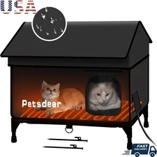 Heated Outdoor Cat Bed Waterproof Insulated Shelter Multiple Cats Winter Use