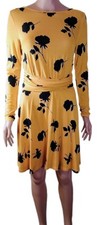 Backless Buttercup Yellow Black Floral Asos  Tie Wrap Knee Length L/S Dress 8