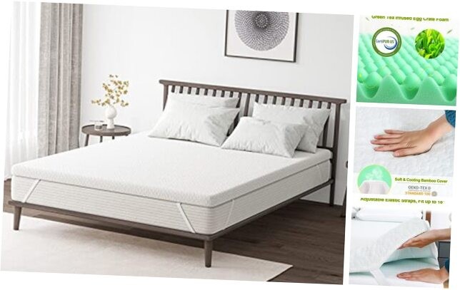 2 Inch Green Tea Memory Foam Mattress Topper Twin White for Cooling Comfort-image