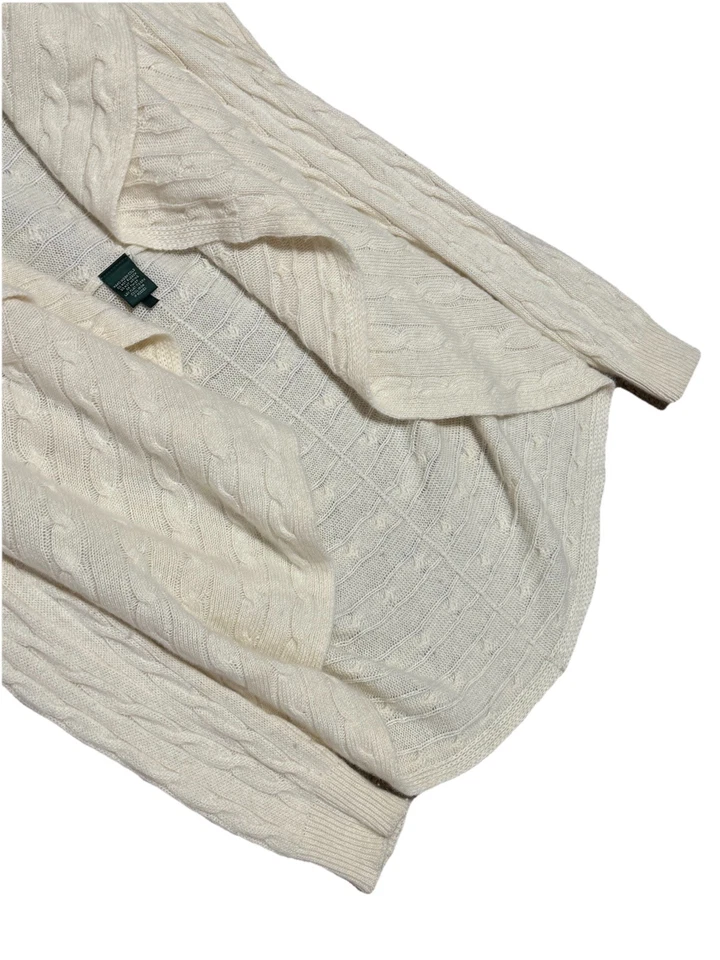 Cardigã Ralph Lauren Marfim Drapeado Frontal P/M Suéter Aberto Mescla de Lã Cashmere - Imagem 4 de 4