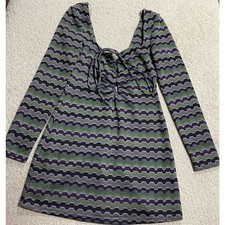 NWT Zara Scoop Neck Keyhole Mini Dress Medium Green Purple Sparkle Long Sleeve