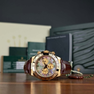 New in Plastic Full Set Tahitian Pearl Gold Crystal Diamond Rolex Daytona 116518