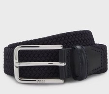 HUGO BOSS CLORIO WOVEN BELT NAVY 95-36” (fits 34”) BRAND NEW STRETCH