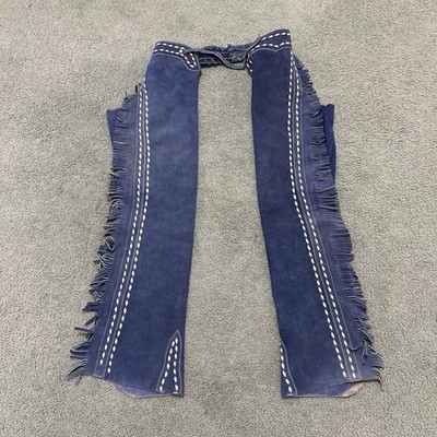 VTG 70s Leather Suede Fringe Stitched Riding Chaps Western Ladies Cute USA