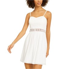BCX Womens Crochet Trim Fit & Flare Dress, White, Juniors, 1