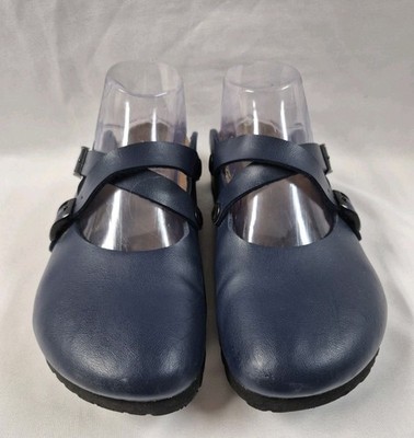 Birkenstock Birkis Dorian Clogs Navy Leather L6 M4 240 Mary Jane Style Shoes