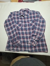 VTG 70s Mr Leggs Mens Plaid Flannel Button Up Shirt Blue Red White XL 17-1/2