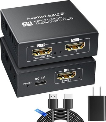 4K@60Hz HDMI Splitter 1 in 2 Out for TV & Soundbar w/ 4Ft HDMI Cable, HDCP 2....