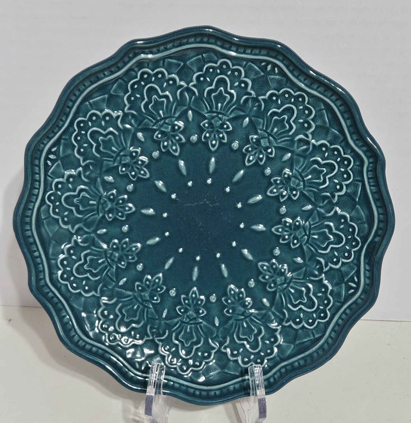 Pioneer Woman Farmhouse Lace Linen Ocean Teal 8.5" Salad Plates -  Set Of 2
