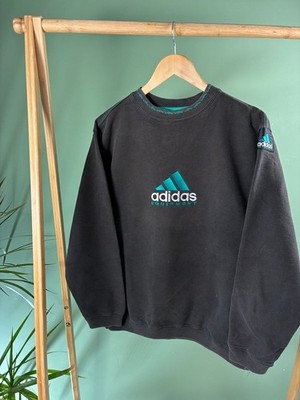 Vintage Adidas Equipment EQT Embroidered Sweatshirt Black/Teal