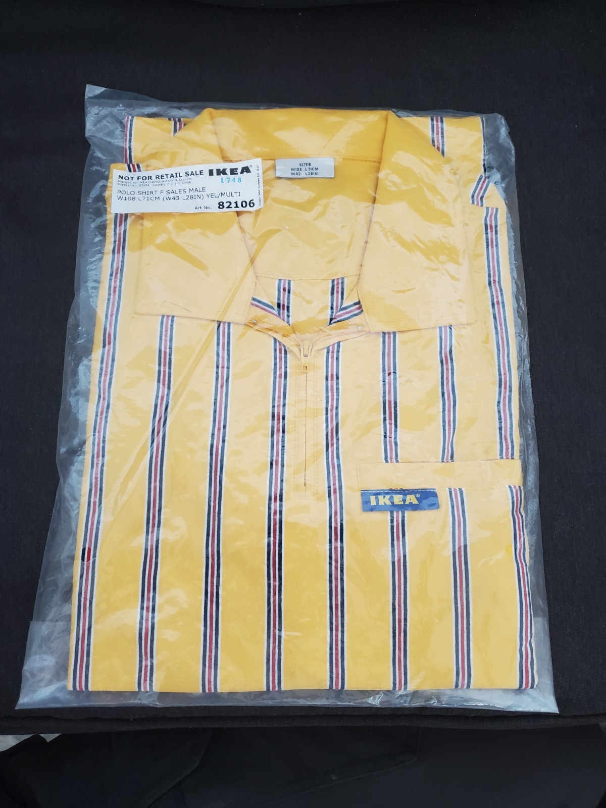 New IKEA Polo Shirt Mens Large Yellow Stripe Sales Employee Co-worker Uniform