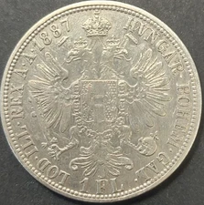 AUSTRIA ÖSTEREICH 1 FLORIN 1887 KM#2222 VF++ SILVER FRANCIS JOSEPH I. 1848-1916