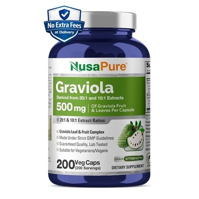 Complejo de Extracto de Guanábana (Graviola) 500 mg, 200 Cápsulas, 200 Porciones