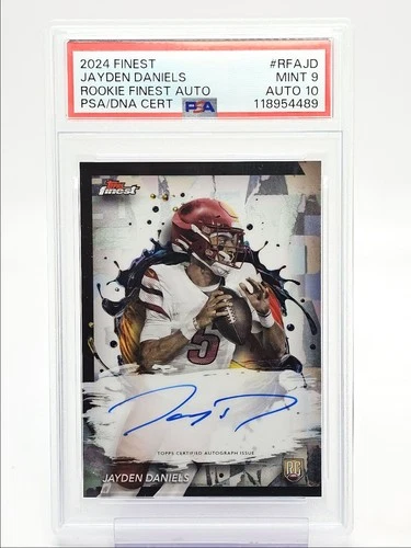 JAYDEN DANIELS 2024 TOPPS FINEST ROOKIE AUTOGRAPH RC AUTO PSA 9 Q0004
