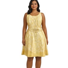 eShakti Yellow White Floral Fit Flare Dress Women’s Size 12 14 Sleeveless Party