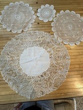 4 Pc Vintage Hand Crocheted off-white Elegant Lace Doilies Doily Intricate