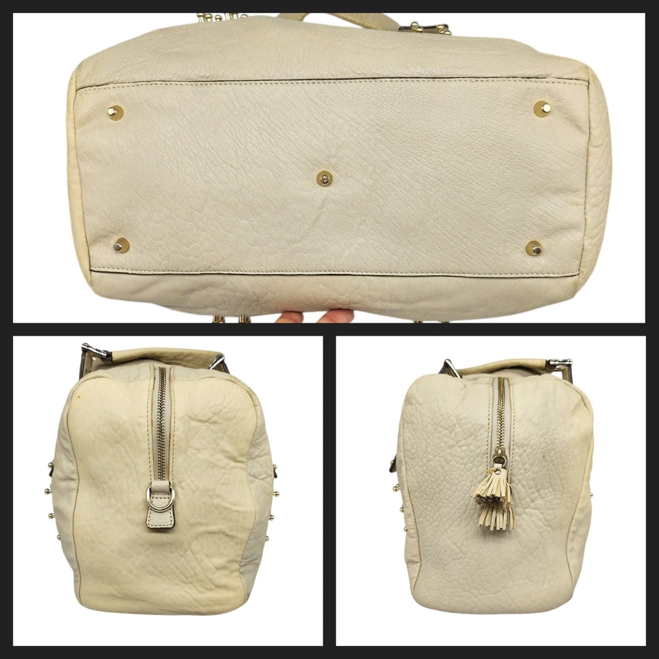 Bolso Anya Hindmarch Mini Boston Blanco Crema Dorado Tachonado Asa Superior Cuero Foto 4 de 4