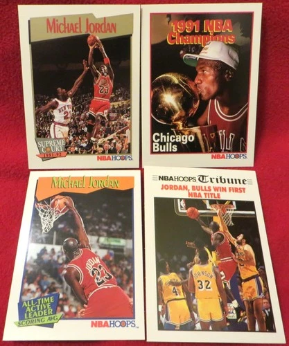 Michael Jordan 1991 NBA Hoops Basketball #455, #536, #542, & #543 4-Card Lot