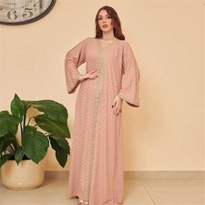 Dubai Abaya Dress Women Muslim Long Sleeve Kaftan Evening Prom Gown Arab Robe