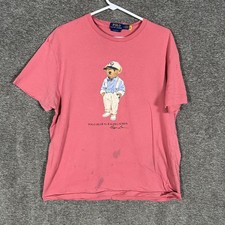 Polo Ralph Lauren Polo Bear Shirt Mens Large Pink Graphic T-Shirt Tee Casual