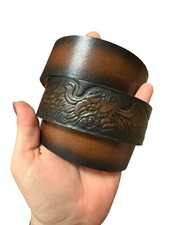 Vintage Tooled Leather Belt Size 40 Genuine Cow Hide Eagle Pattern Patriotic