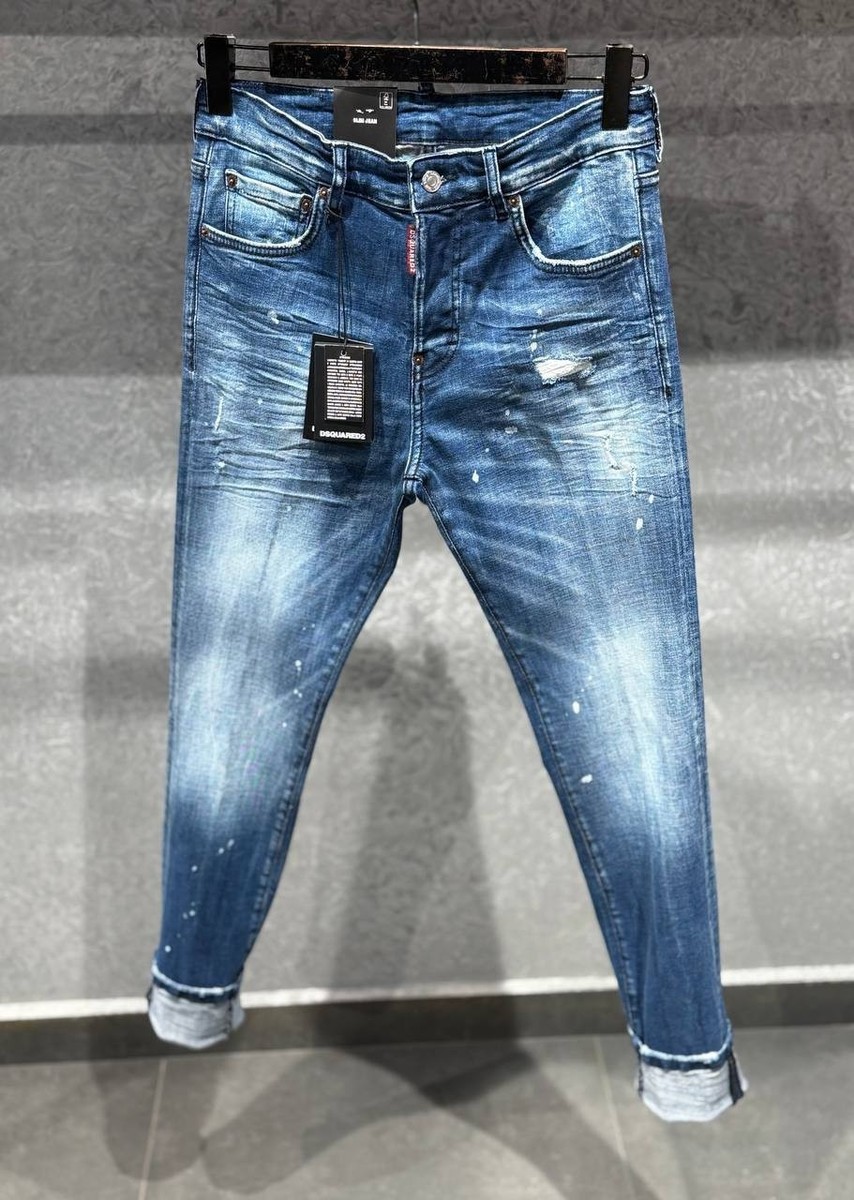 Dsquared2 Men's Slim Fit Stretchy Ripped Washed Blue Jeans Pants